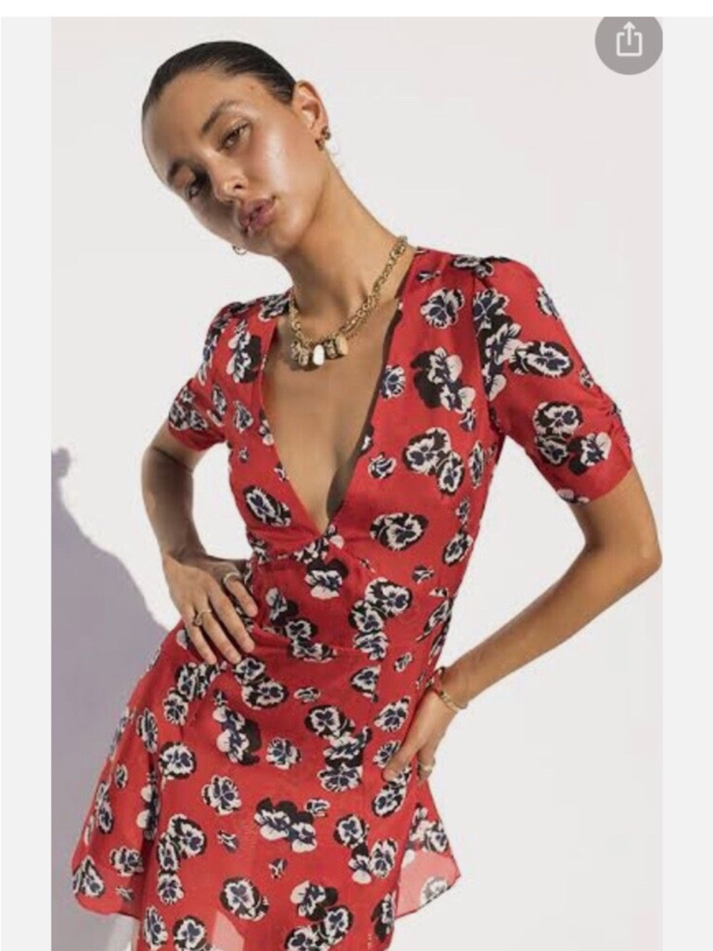 Realisation Par Red Floral Deep V Mini Dress